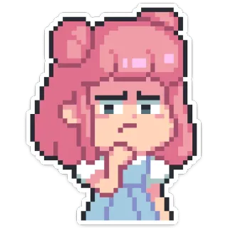 🤔 Pixel art, Cartone animato, Ragazza, Capelli rosa, Personaggio telegram sticker