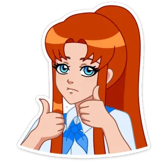 👍 애니메이션 소녀, 엄지 척, 빨간 머리, 만화, 스티커, 긍정, 응원 telegram sticker