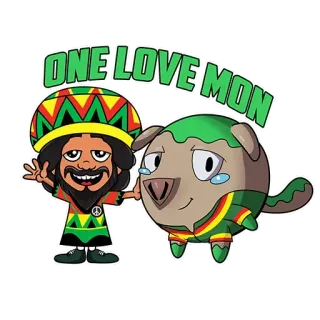 ❤️ ONE LOVE MON Reggae, Jamaicano, Bob Marley, Rasta, Cachorro, Desenho animado, One Love telegram sticker
