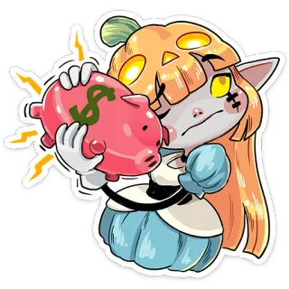 🤑 Sparschwein, Dollarzeichen, Halloween, Kürbis, Cartoon, Figur telegram sticker