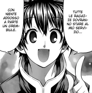 👩‍🍳 CON
NIENTE
ADDOSSO
A PARTE
UN GREM-
BIULE.
TUTTE
LE RAGAZ-
ZE DOVRAN-
NO STARE AL
MIO SERVI-
ZIO... Manga, Anime, Sprechblase, Illustration telegram sticker