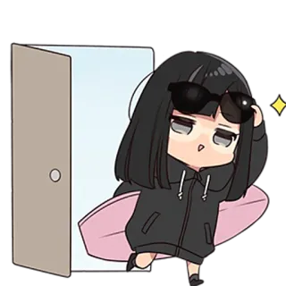 😎 Chibi, Gadis, Kacamata hitam, Merah muda, Papan selancar, Lucu, Kartun, Karakter telegram sticker