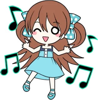 🎵 kreskówka, anime, muzyka, taniec, dziewczyna, słodkie, chibi telegram sticker