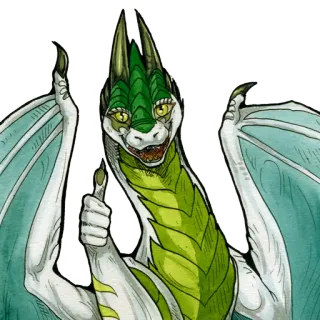 👍 naga, fantasi, makhluk, mitos, hijau, putih, kartun, imut telegram sticker