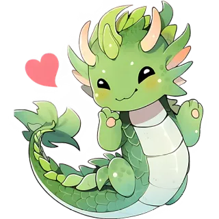 😊 Drache, niedlich, kawaii, Aufkleber, grün, Herz, Cartoon, Tier telegram sticker