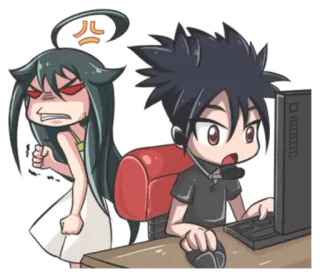 😤 angry, computer, anime, cartoon, couple telegram sticker