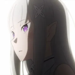 🤍 Emilia Re:Zero Anime, Femmina, Elfo, Occhi viola, Capelli bianchi telegram sticker