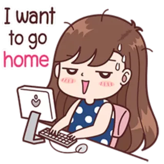 😤 I want to go home 만화, 소녀, 피곤한, 집, 컴퓨터 whatsapp sticker