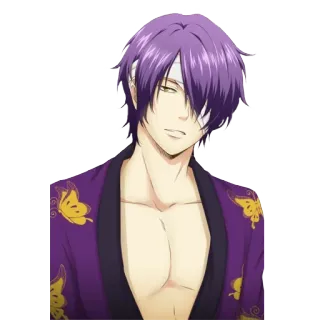 👳 Anime, Homem, Cabelo roxo, Roupa, Decote whatsapp sticker