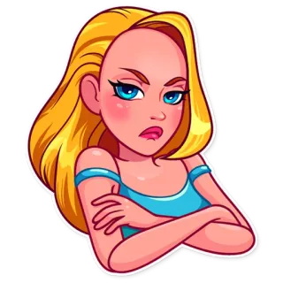 😒 cartoon, woman, blonde, angry, sticker, character, expression telegram sticker