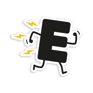 ⚡ letter E, running, electricity, cartoon, energy telegram sticker