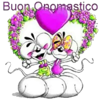 ❤ BUON ONOMASTICO onomástico, saudação, coração, ratos, desenho animado, flores telegram sticker