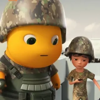 🧬 Dessin animé, Soldat, Militaire, Camouflage, Casque whatsapp sticker