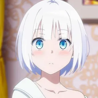🍁 Anime, Garota, Cabelo Branco, Olhos Azuis, Fofa, Personagem telegram sticker