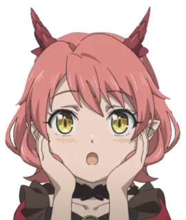 😲 anime, cartoon, girl, demon, cute, pink hair, horns, surprised telegram sticker