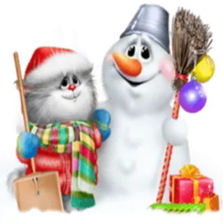 ⛄️ boneco de neve, gato, natal, inverno, feriado, fofo, neve whatsapp sticker