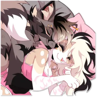 🫂 Blitzø and Verosika Mayday Helluva Boss furry, fandom, anthro, affection, cuddle, couple, helluva boss, blitzø, verosika mayday whatsapp sticker
