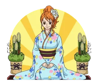 🙏 Nami One Piece Anime, One Piece, Nami, Kimono, Bunga, Jepang telegram sticker