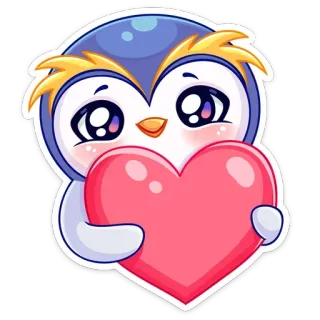 ❤️ пингвин, сердце, любовь, милый, мультик, животное, птица, стикер whatsapp sticker