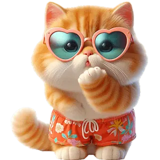 😘 mèo, kính râm, trái tim, mùa hè, bãi biển, nhiệt đới, dễ thương, động vật telegram sticker