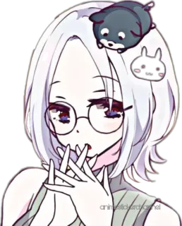 😯 animesticker.chanel Fille anime, Autocollant, Dessin animé, Mignon, Lunettes, Animaux, Cheveux blancs telegram sticker