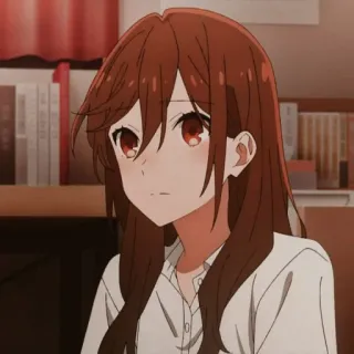 🎟 anime, chica, pelo castaño, pelo largo, ojos rojos, chica anime telegram sticker