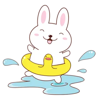 🐰 Hase, Cartoon, niedlich, Schwimmring, Ente, Schwimmen, Wasser whatsapp sticker