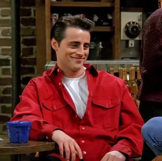 😌 Joey Tribbiani Friends Joey Tribbiani, Friends, Série TV, Sitcom, Années 90, T-shirt rouge, Matt LeBlanc whatsapp sticker