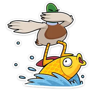 😱 pato, peixe, animal, desenho animado, engraçado, emoji, adesivo telegram sticker