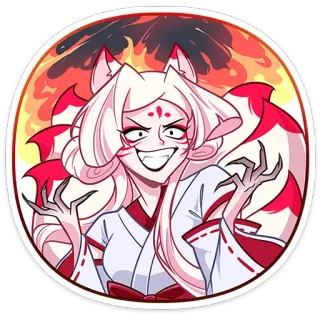🔥 fille renard, anime, manga, kitsune, japonais, démon, personnage, effrayant telegram sticker