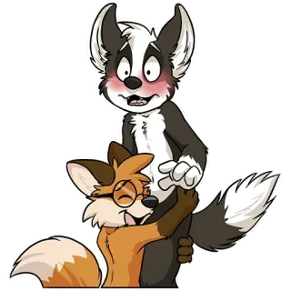 🐶 furry, hug, anthropomorphic, cartoon, fox, wolf, affectionate, cute telegram sticker
