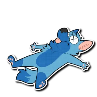 😵 anjing kartun, berbaring, mati, mata X, stiker, anjing biru telegram sticker