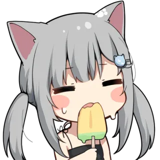 🍦 Аниме, Девушка-кошка, Эскимо, Милый, Каваий, Еда, Кушает whatsapp sticker