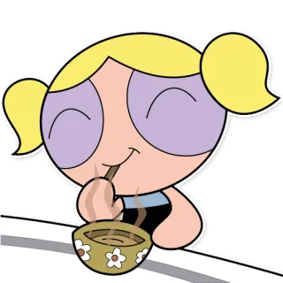 🤤 Bubbles The Powerpuff Girls Cartone animato, Ragazza, Mangiare, Noodles, Felice telegram sticker