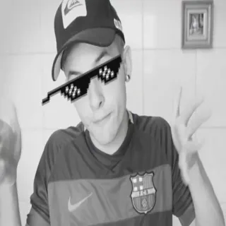 🕶 person, sunglasses, cap, black and white, portrait, indoors telegram sticker