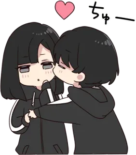 👣 ちゅー 키스, 사랑, 커플, 애니, 만화, 카와이, 귀여운 telegram sticker