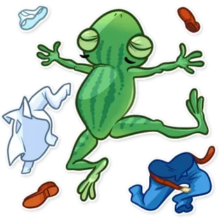 🕺 กบ, การ์ตูน, ตัวละคร, เสื้อผ้า, สีเขียว telegram sticker