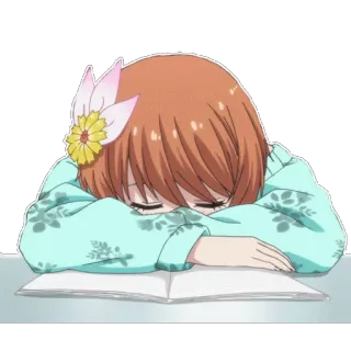 💤 Аниме, Девочка, Сонная, Уставшая, Милая, Цветок whatsapp sticker