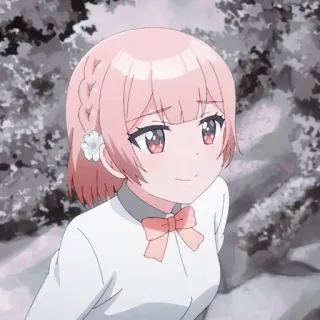 😅 Anime, Cô gái, Dễ thương, Tóc hồng, Nơ, Đồng phục học sinh telegram sticker