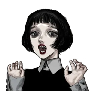 😱 portret, vrouw, anime, horror, bang, geschrokken telegram sticker