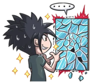 😅 anime, manga, cartoon, character, broken glass, destruction, emotion telegram sticker