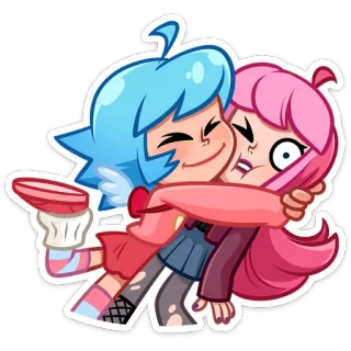 🤗 cartoon, hug, cute, friends, pink hair, blue hair, anime telegram sticker