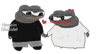 ❤️ Pepe the Frog Hossein Ghavidel Meme, Cartoon, Liefde, Koppel, Kikker telegram sticker