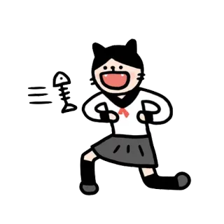 🐟 kocia dziewczyna, mundurek szkolny, kreskówka, ość rybia telegram sticker