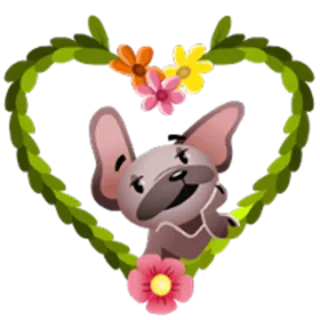 ❤ cachorro, coração, flores, fofo, animal, bulldog francês telegram sticker