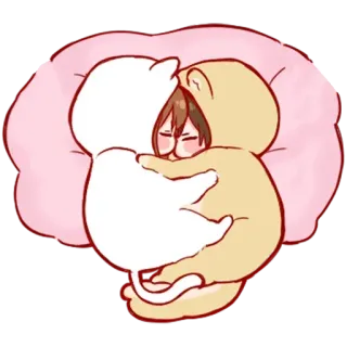 🍧 кавай, аниме, объятие, сон, милый, кот, подушка, мультфильм telegram sticker