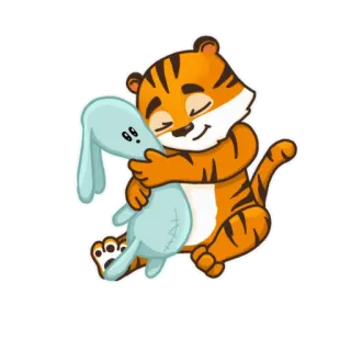 🤗 tygrys, pluszak, przytulanie, kreskówka, słodki, zwierzę, przyjaźń telegram sticker
