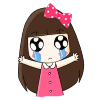 😭 fille, pleurer, triste, émotionnel, dessin animé, illustration, noeud, animé, manga telegram sticker