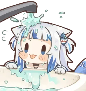 🐳 Gawr Gura vtuber, anime girl, shark, cute, funny, water telegram sticker