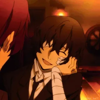 🥀 Dazai Osamu Bungou Stray Dogs Anime, Bungou Stray Dogs, Dazai Osamu, sorrindo, curativos telegram sticker